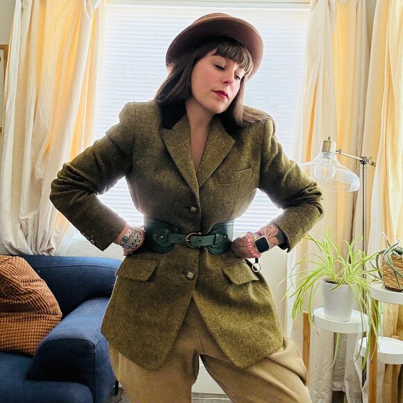 Weekend by Max Mara Green Rainbow Flecked Tweed BlazerSize L/XL